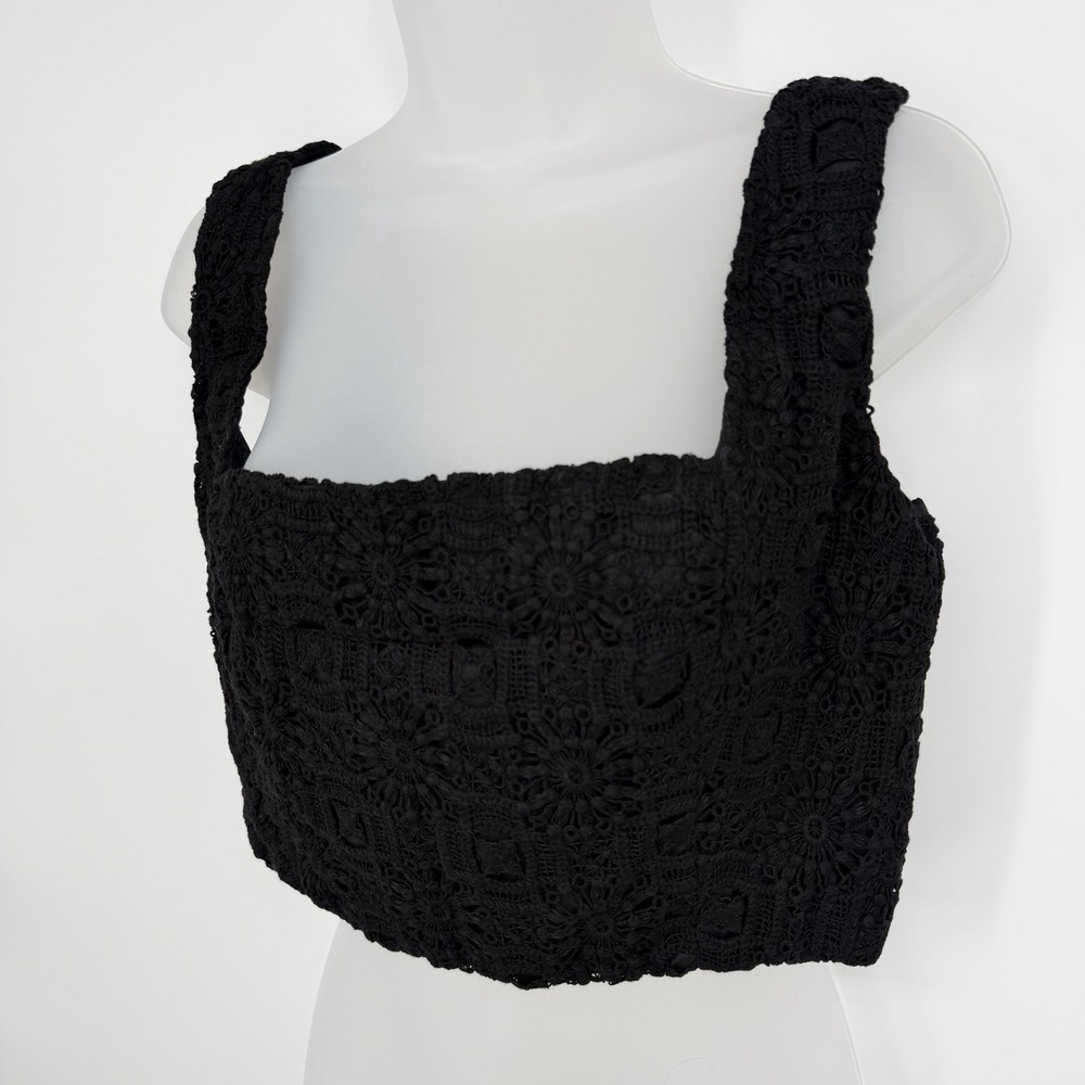 Agua Bendita | Revolve Sz L Black Kosia Crop Top Crochet Knit Sleeveless Beach - Picture 3 of 6